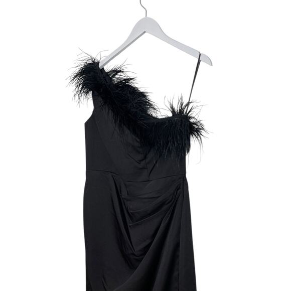 Mac Duggal A68147 Black Feathered One-Shoulder Dress Size 10 NWT - Picture 4 of 7